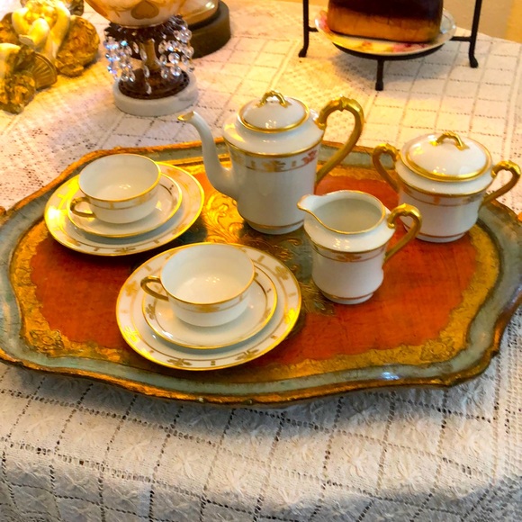 Haviland France Other - EUC- Antique Haviland France Deco HP Breakfast Set for two